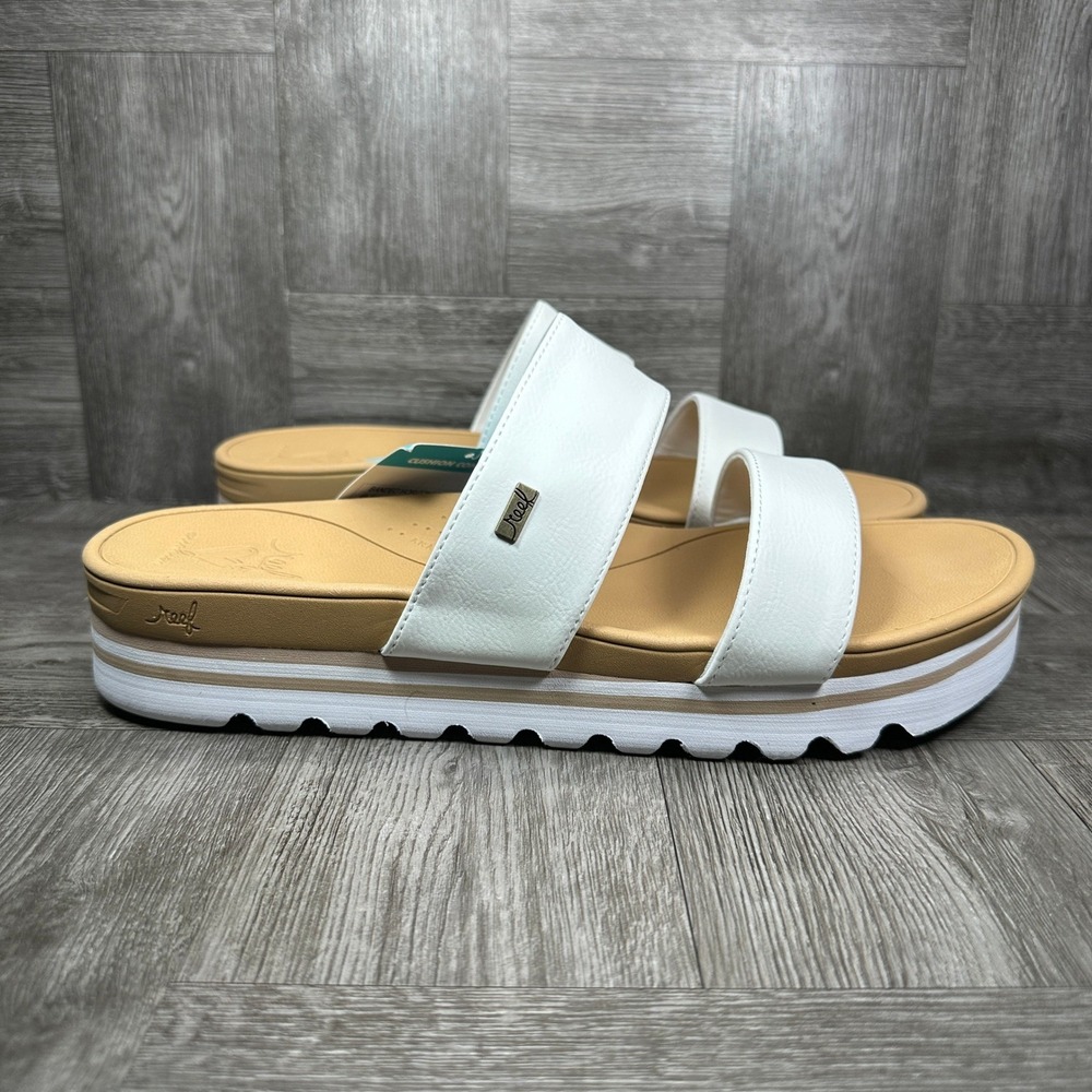 Reef Banded Horizon Hi Women 11 White Platform Slide Sandals NEW CI8435